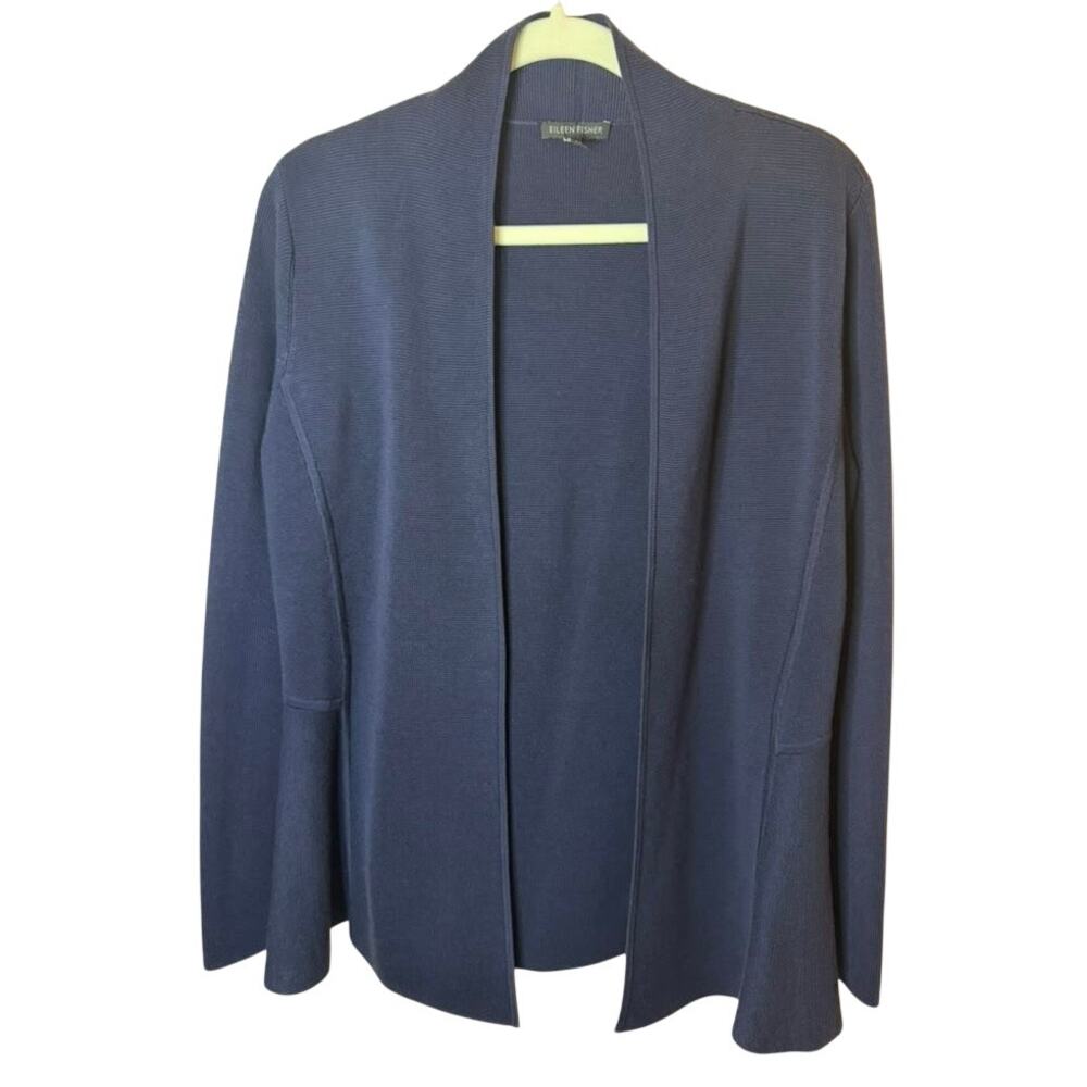 Eileen Fisher Womens Silk Cotton Open Front Structured Cardigan Sweater Blue S/P